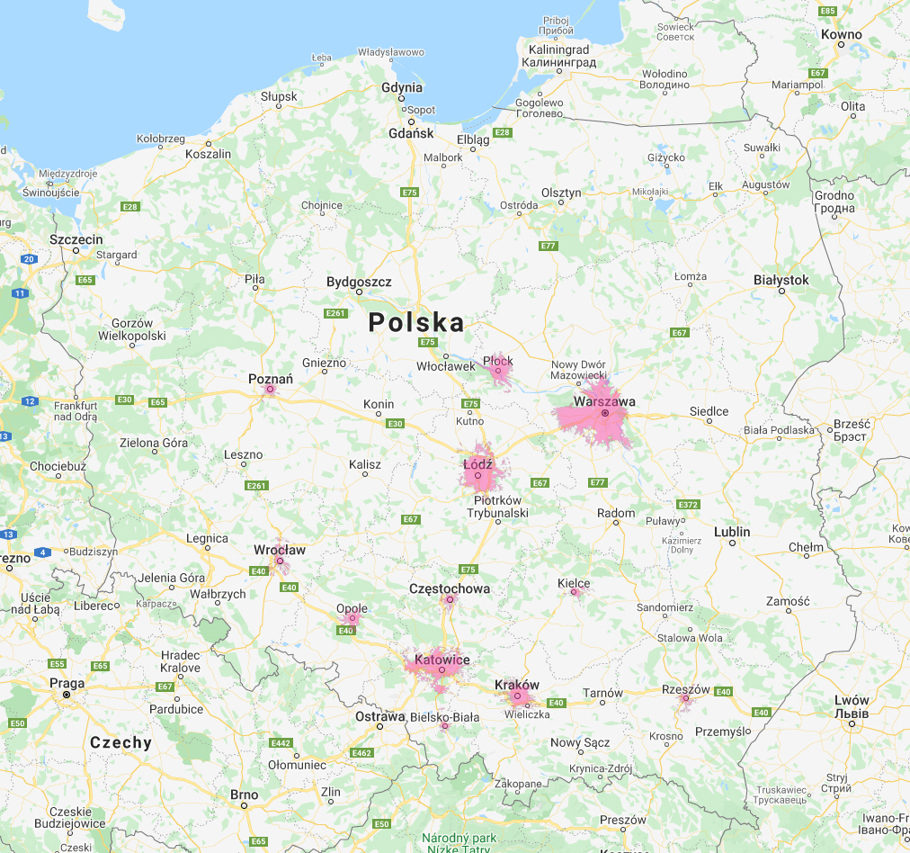 Mapa zasięgu sieci 5G T-Mobile na dzień 06.01.2021